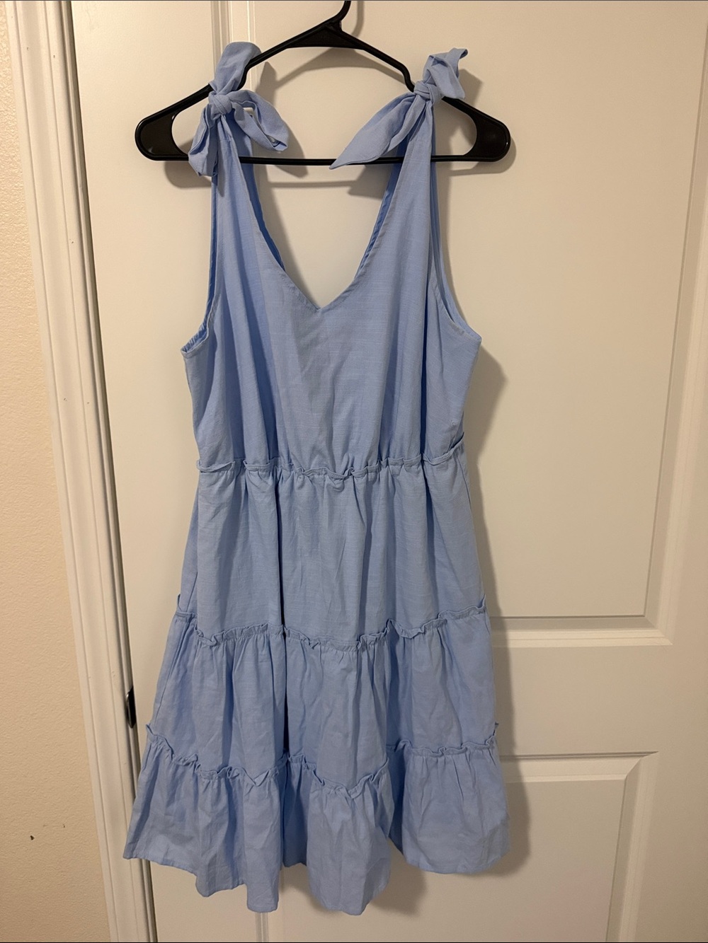 Light Blue Tie-Shoulder Tiered Sundress
